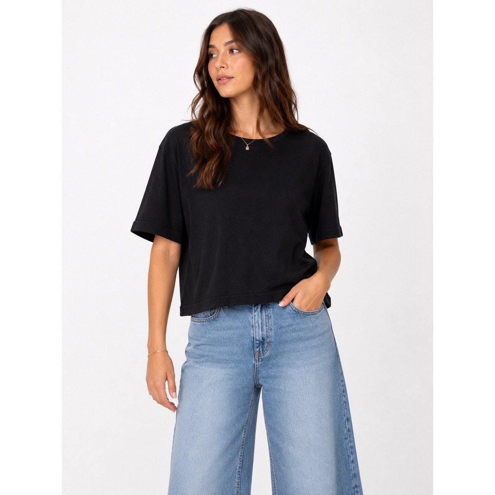 Hillary James Knit Top Women Size M Black 100% Cotton Short Sleeve Australia Tee